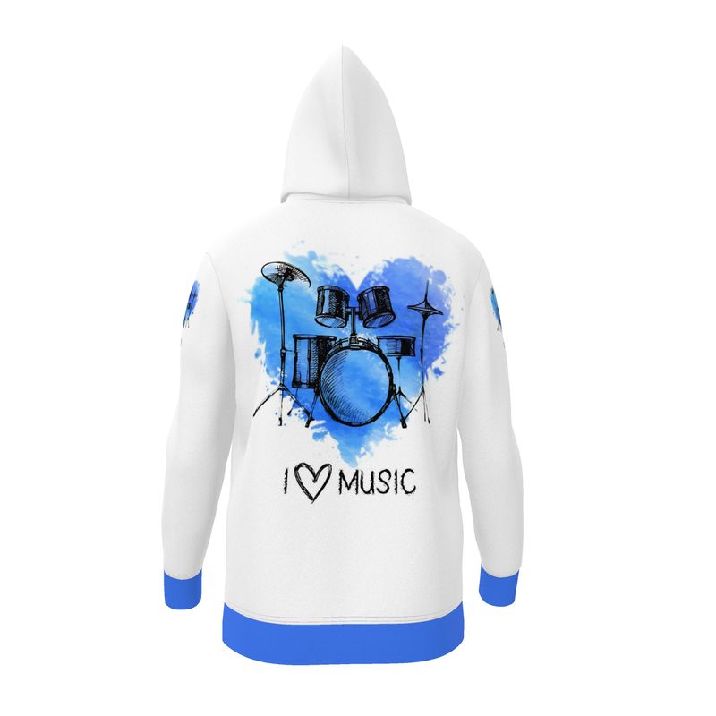 "I Love Music: Drumming with Heart" 🥁💙 Hoodie Size XL
