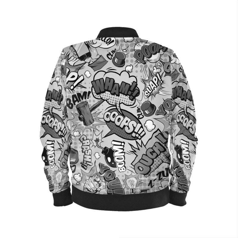 Ladies Bomber Jacket Black & White Pop Art