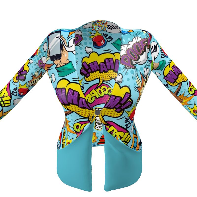 Blue Pop Art, Ladies Cardigan With Pockets.