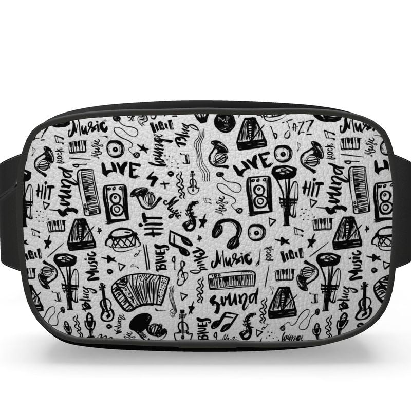 100% Napa Leather Belt or shoulder Bag "Music Doodles Pattern" 🎶🎸🎷