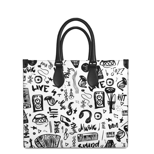 Leather Shopper Bag "Music Doodles Pattern" ๐ถ๐ธ๐ท