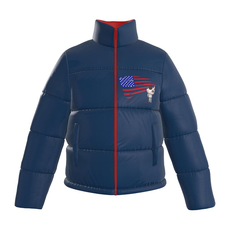 Stars & Stripes Toons Puffer Jacket, Real 100% Silk Satin 85gsm.