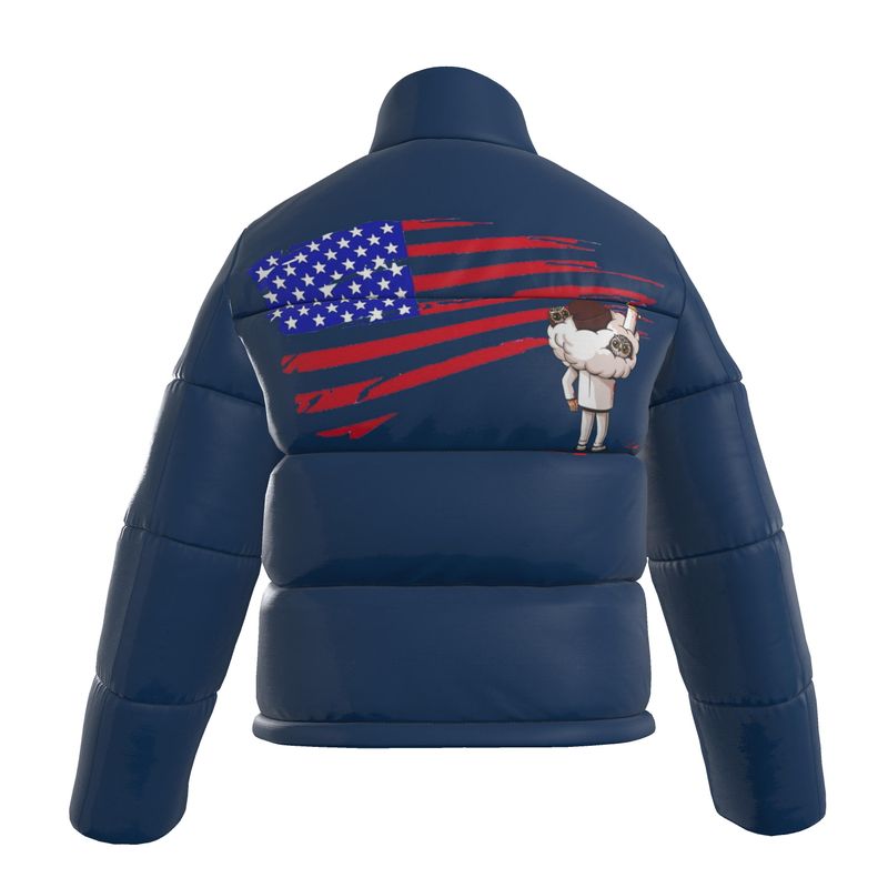 Stars & Stripes Toons Puffer Jacket, Real 100% Silk Satin 85gsm.
