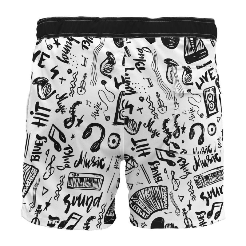 Men's Board Shorts Black & White Music Logo