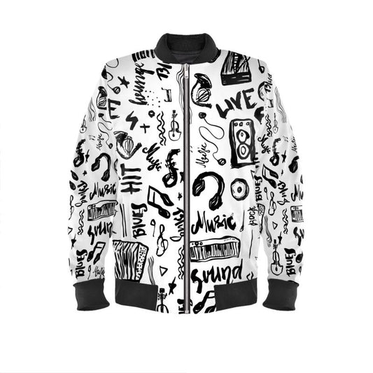 Ladies Bomber Jacket Black & White Music Logo