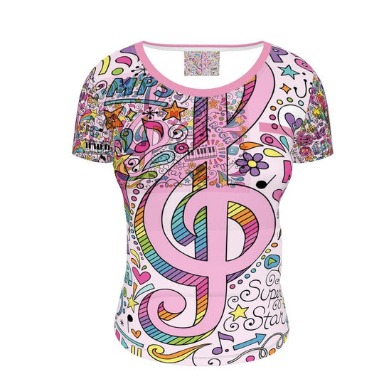 Ladies Scoop Neck T-Shirt Music Pink