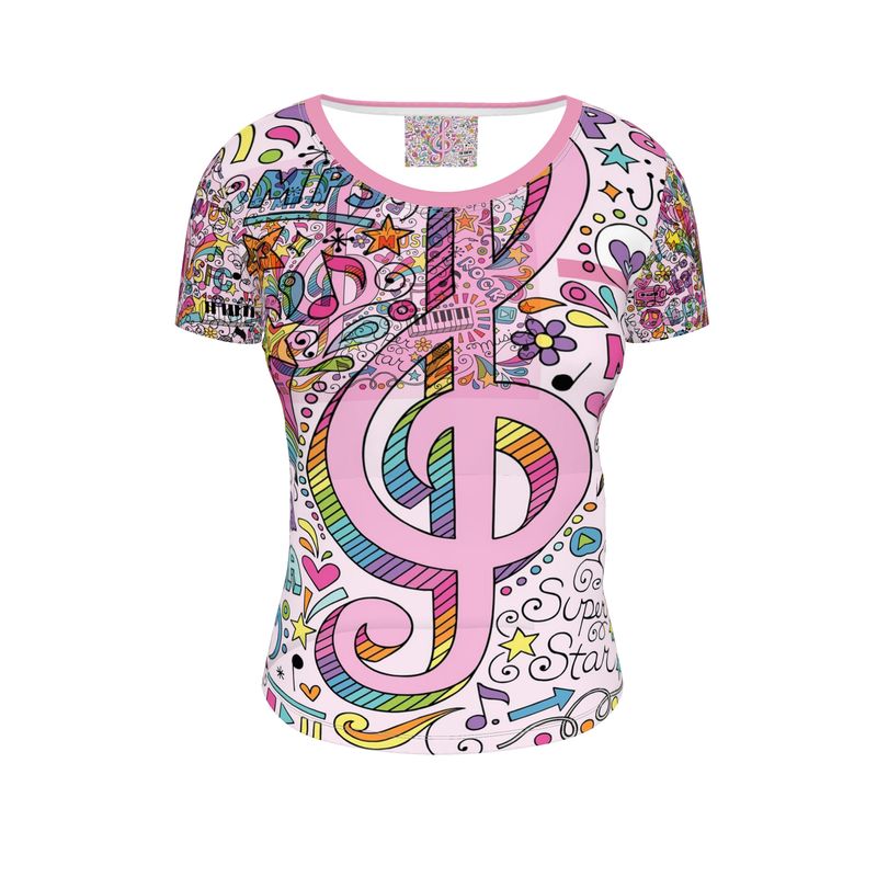 Ladies Scoop Neck T-Shirt Music Pink