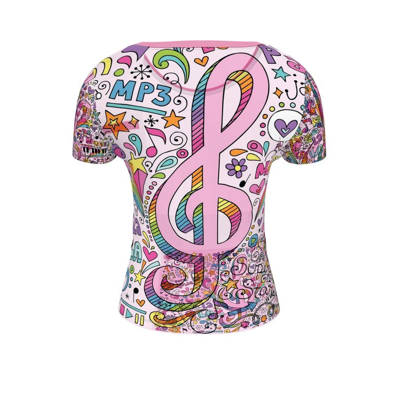 Ladies Scoop Neck T-Shirt Music Pink