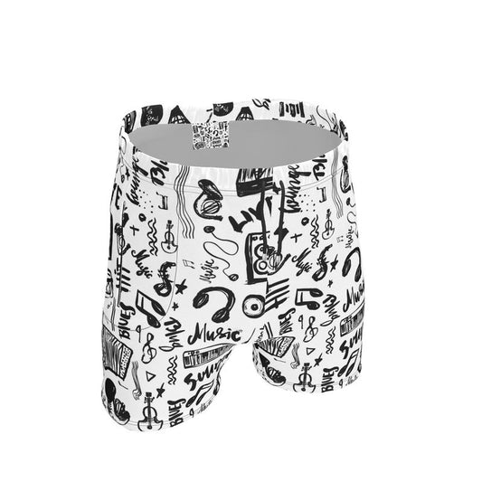 Mens Sweat Shorts Music Black & White