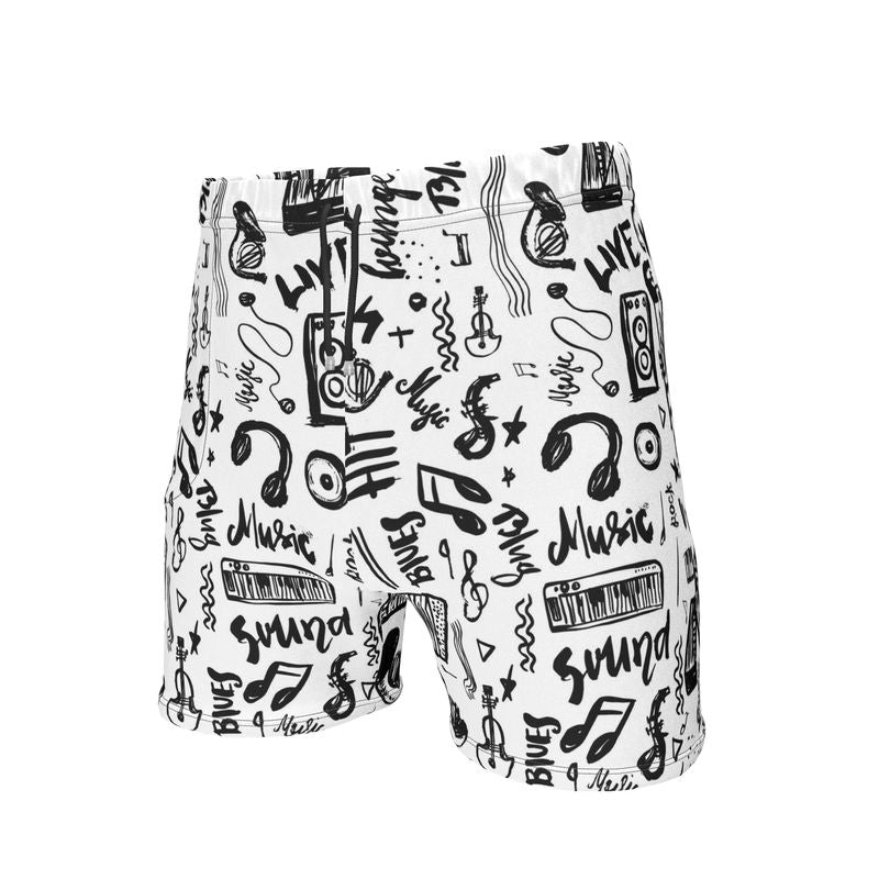 Mens Sweat Shorts Music Black & White