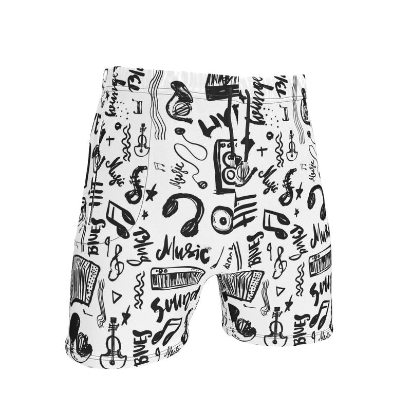 Mens Sweat Shorts Music Black & White