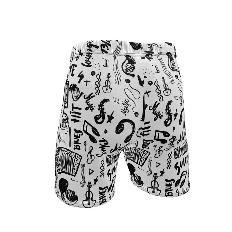 Mens Sweat Shorts Music Black & White