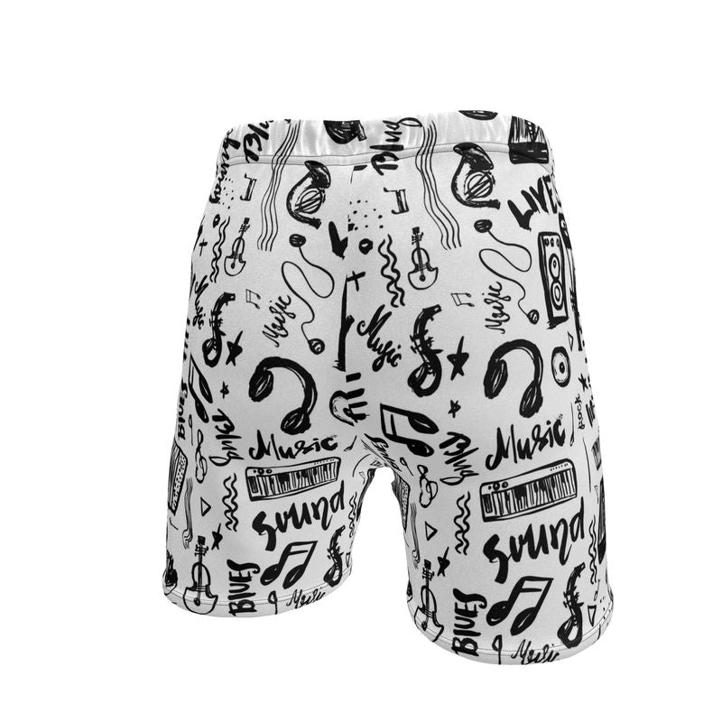 Mens Sweat Shorts Music Black & White