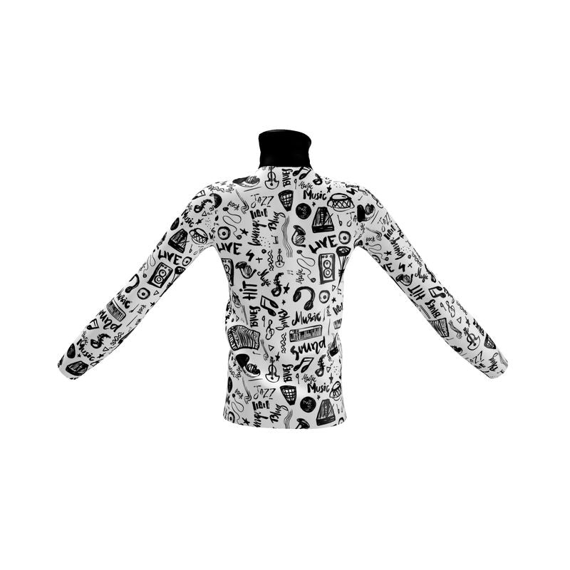 Mens Slim Fit Roll Neck Black & White Music Logo