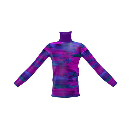 Mens Slim Fit Roll Neck Purple Art