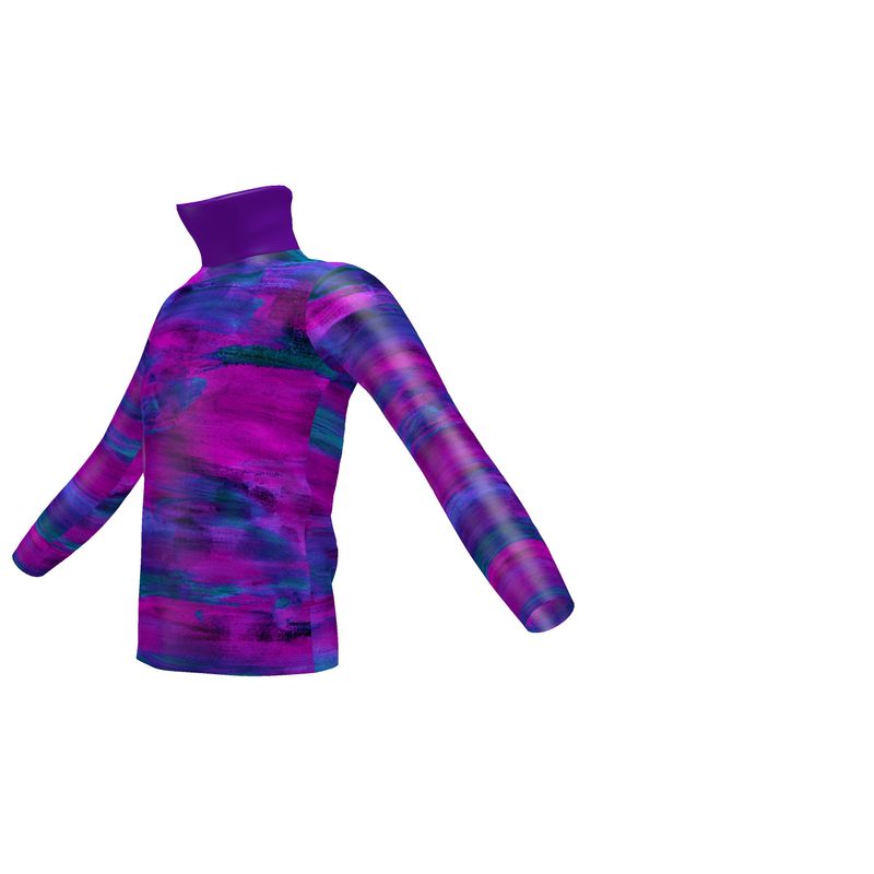 Mens Slim Fit Roll Neck Purple Art