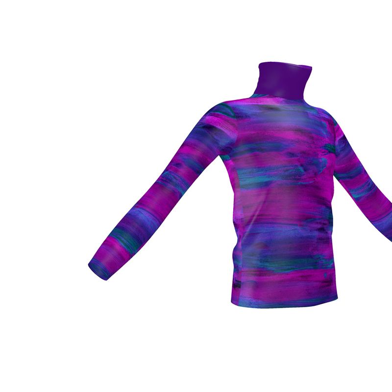 Mens Slim Fit Roll Neck Purple Art