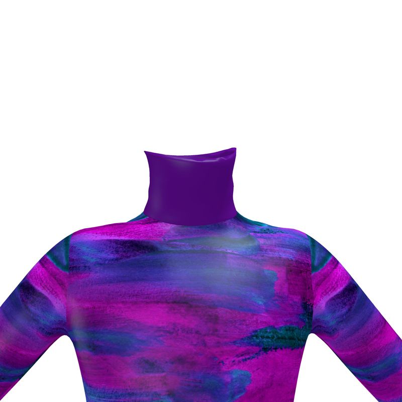 Mens Slim Fit Roll Neck Purple Art