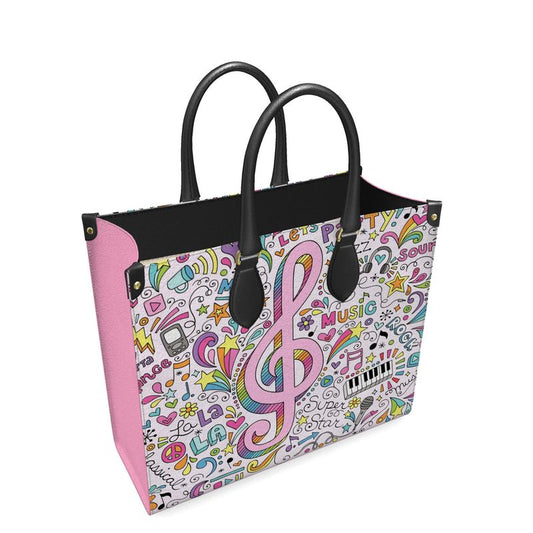 Leather Shopper Bag Pink Music Logo