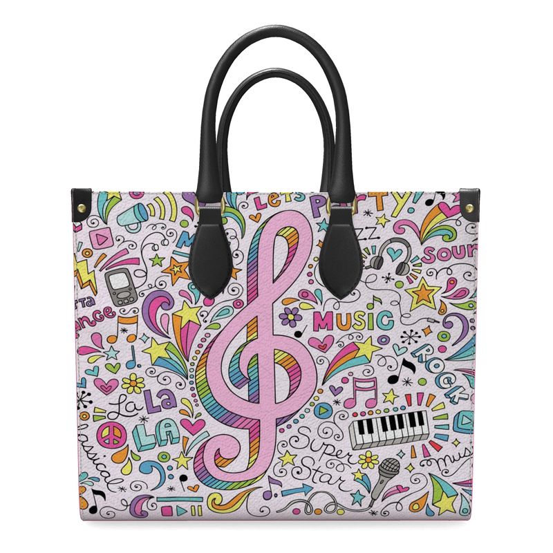 Leather Shopper Bag Pink Music Logo