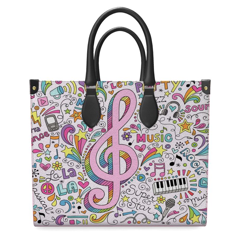 Leather Shopper Bag Pink Music Logo