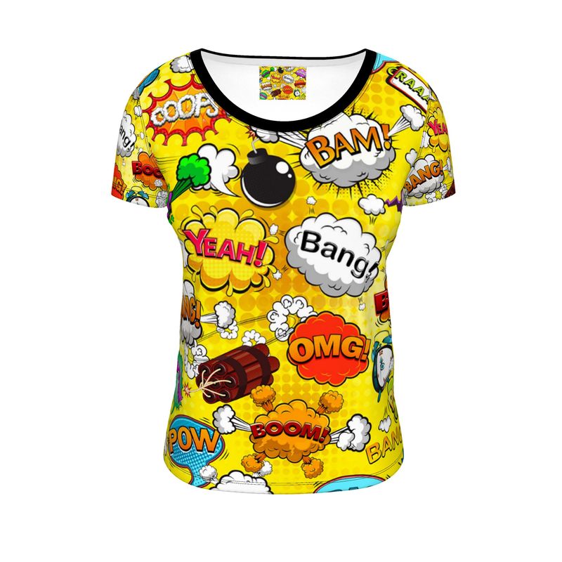 Ladies Scoop Neck T-Shirt Yellow Pop Art