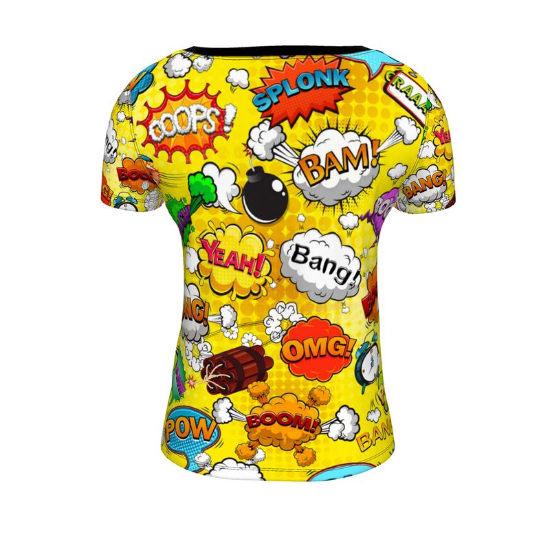 Ladies Scoop Neck T-Shirt Yellow Pop Art