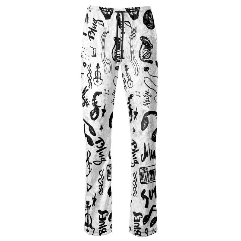 Womens Trousers Black & White Music Logo