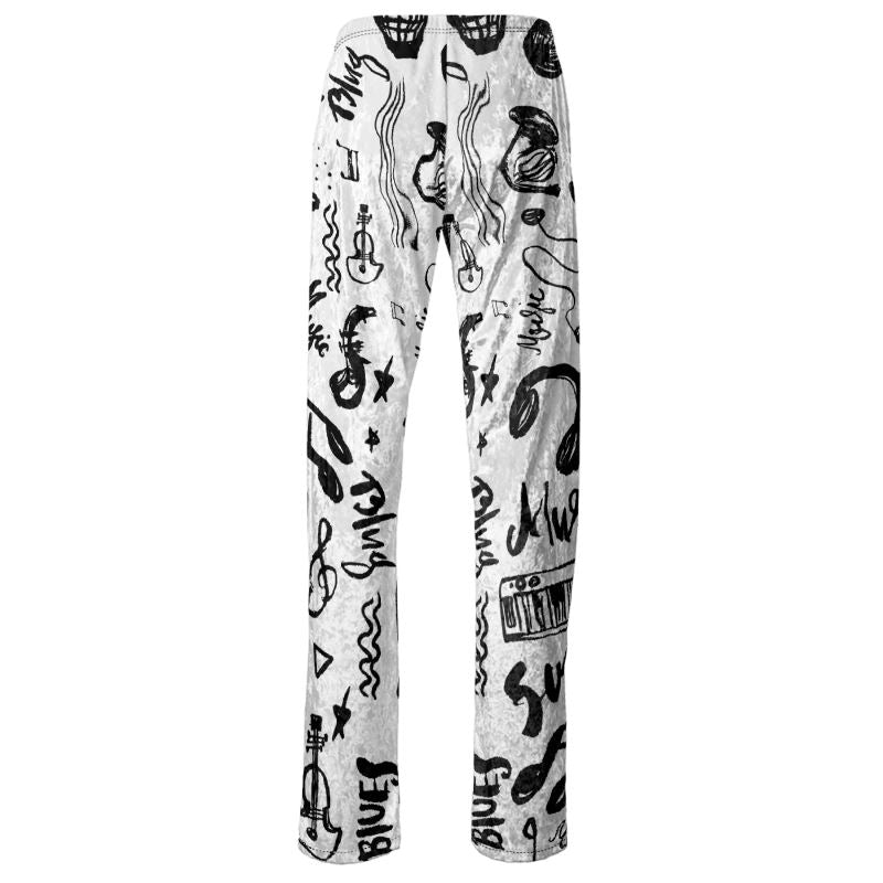 Womens Trousers Black & White Music Logo