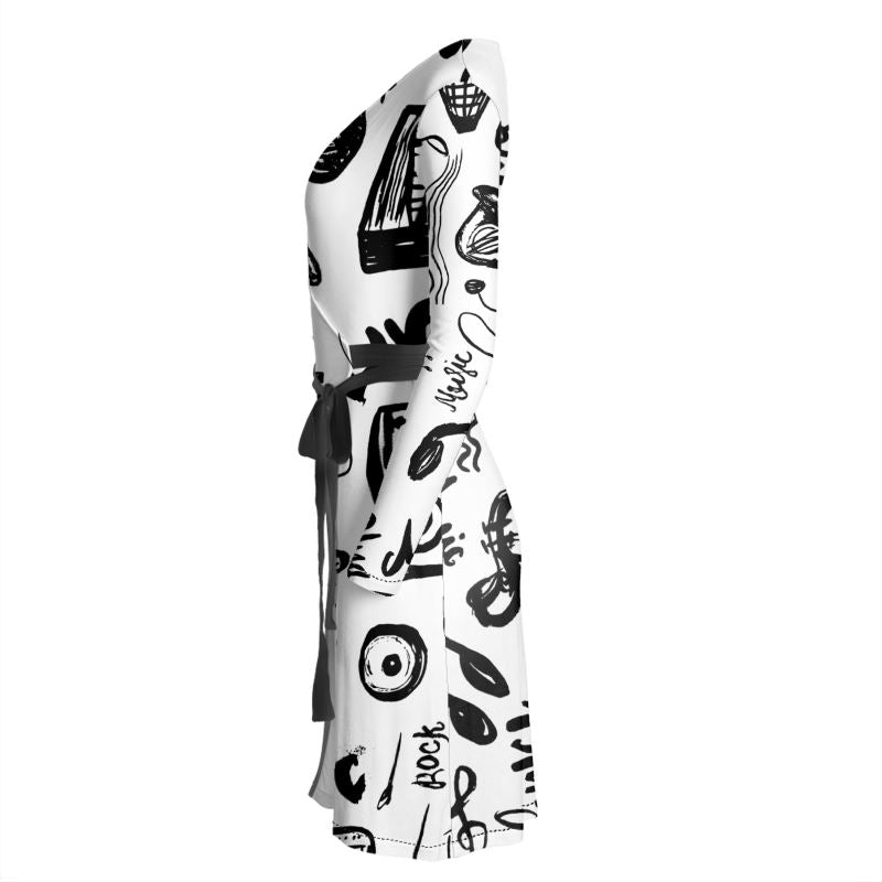 Black & White Music Logo, Wrap Dress.