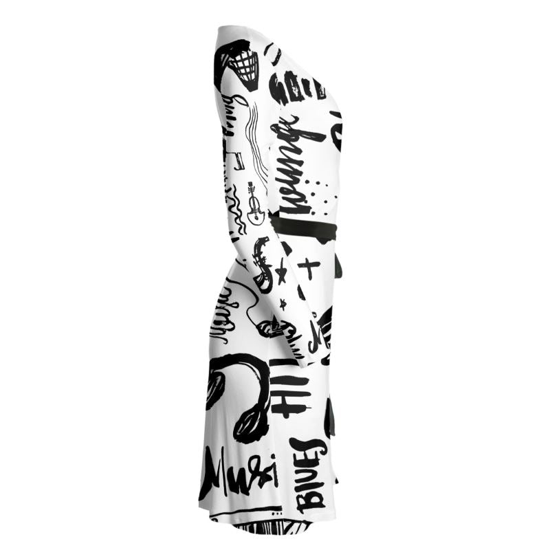 Black & White Music Logo, Wrap Dress.