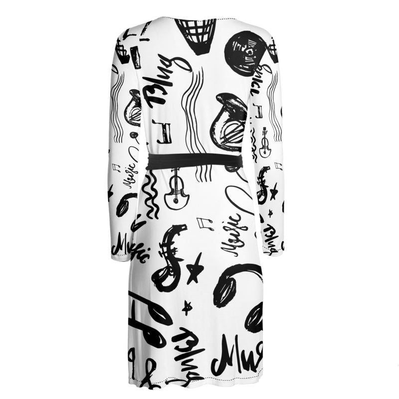 Black & White Music Logo, Wrap Dress.