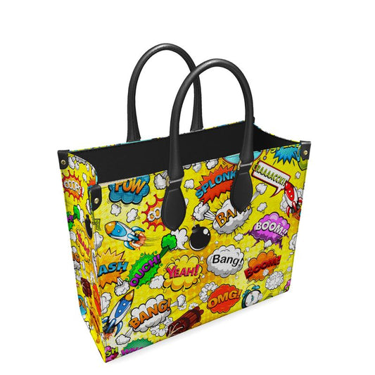 Leather Shopper Bag Yellow Pop Art