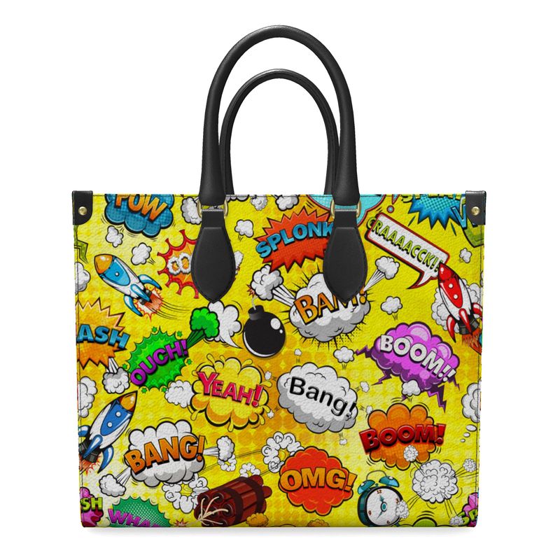 Leather Shopper Bag Yellow Pop Art