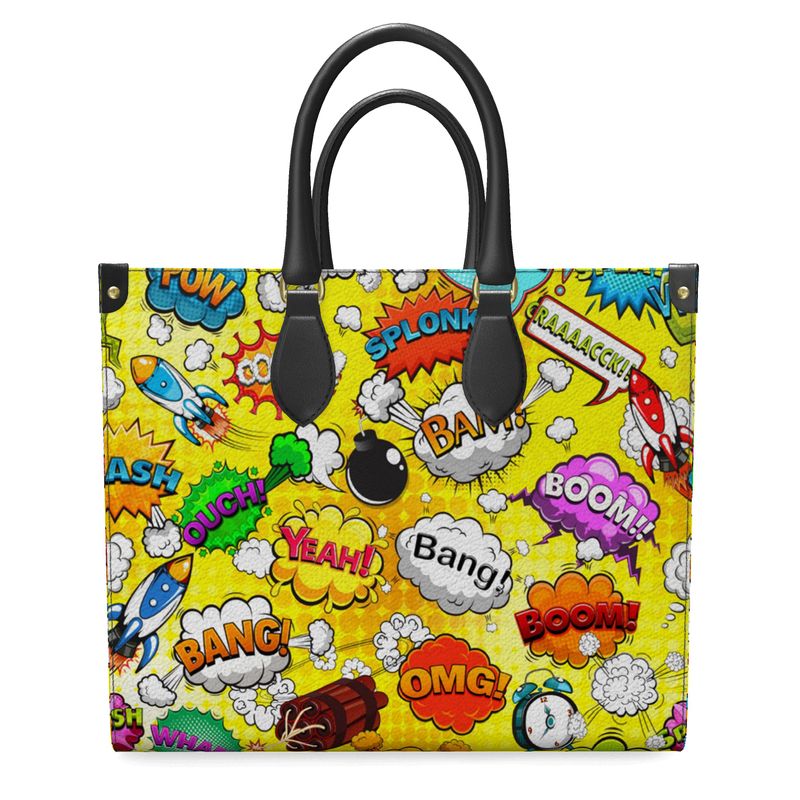 Leather Shopper Bag Yellow Pop Art