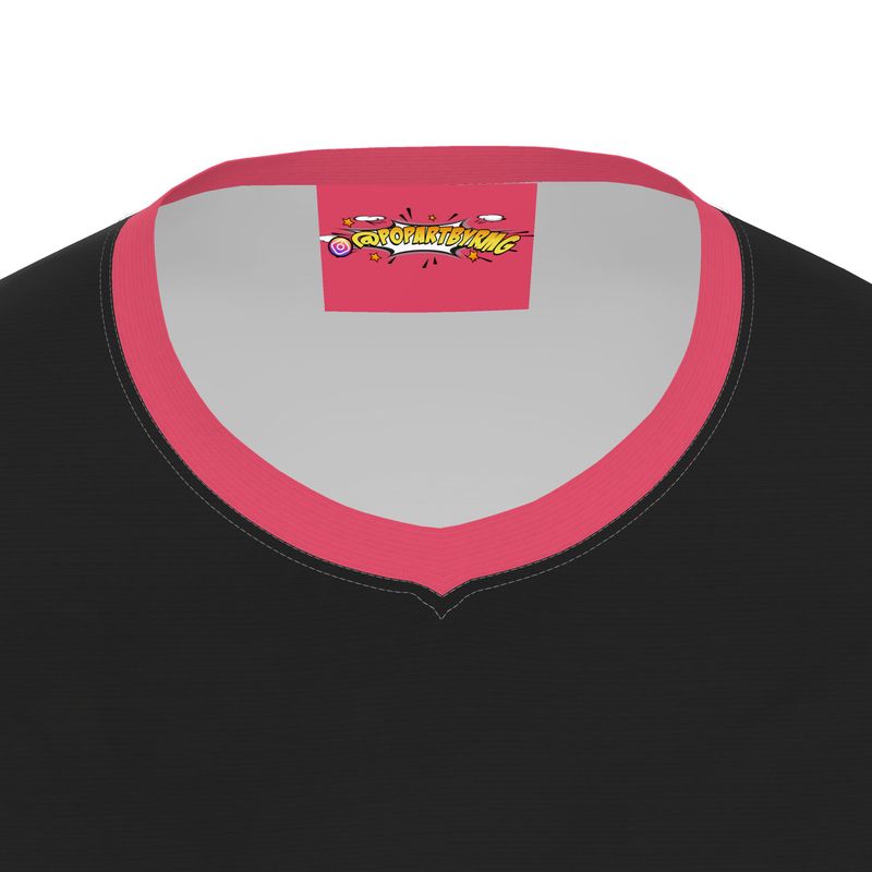 V-Neck, Slim-Fit, Long-Sleeves T-Shirt, Black for Cabaret Red.