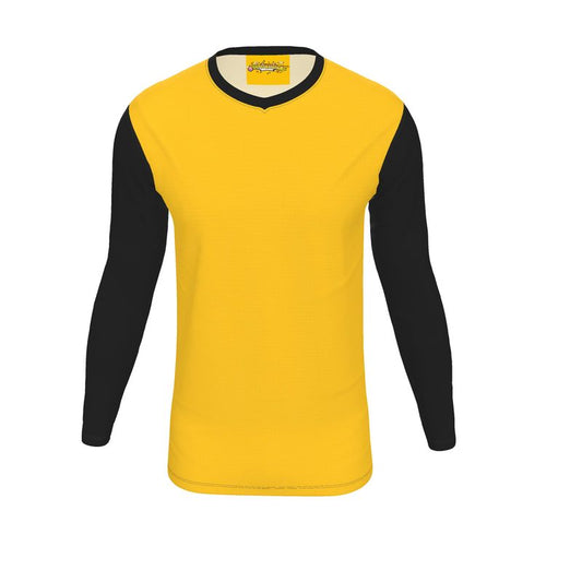 V-Neck T-Shirt, Slim Fit Color Block, Mikado Yellow & Black.