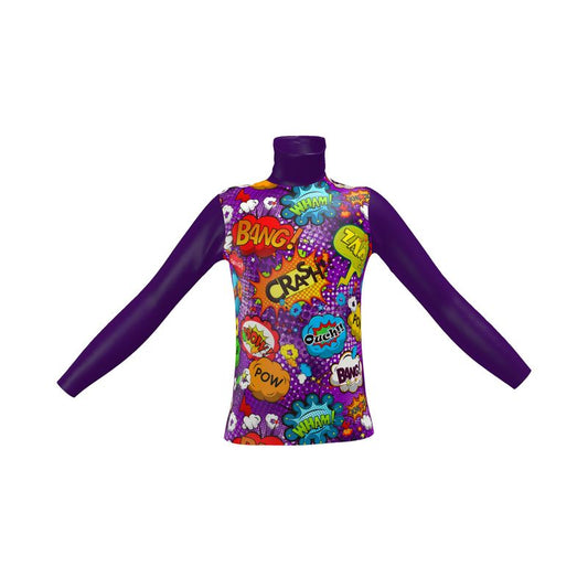 Purple Pop Art, Slim Fit Roll Neck.