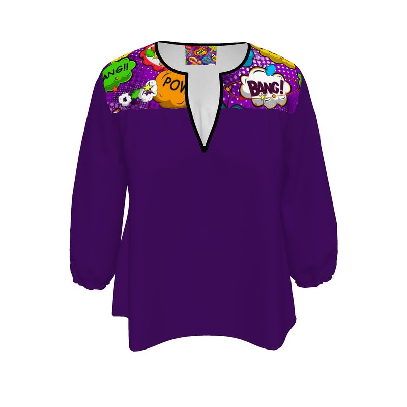 Purple Pop Art & Obsidian Shell Color Womens Blouse.