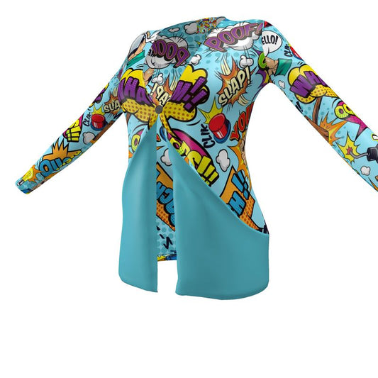 Blue Pop Art, Ladies Cardigan With Pockets.