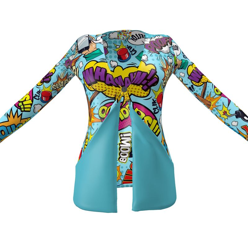 Blue Pop Art,  Ladies Cardigan With Pockets.