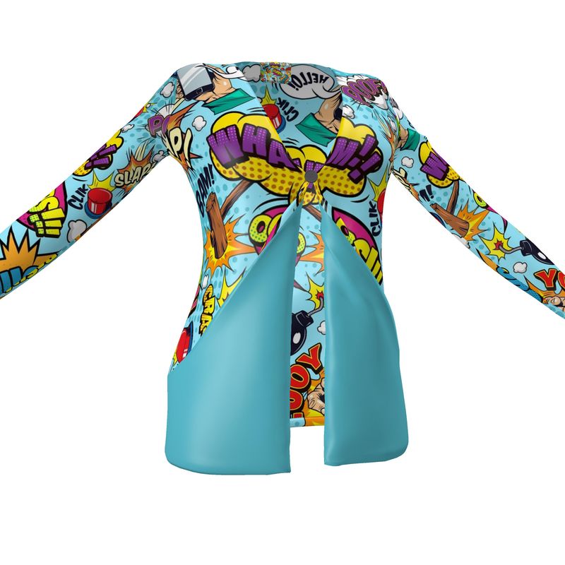 Blue Pop Art,  Ladies Cardigan With Pockets.