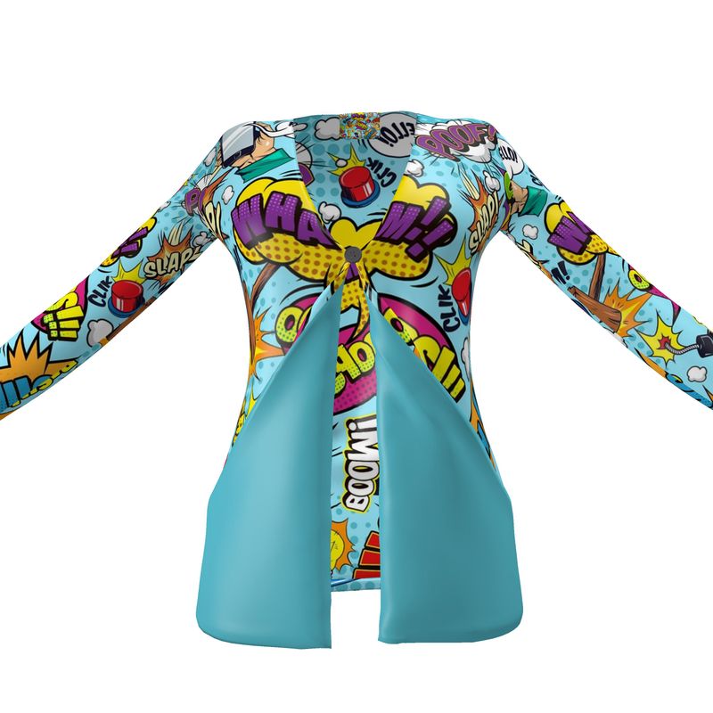 Blue Pop Art,  Ladies Cardigan With Pockets.