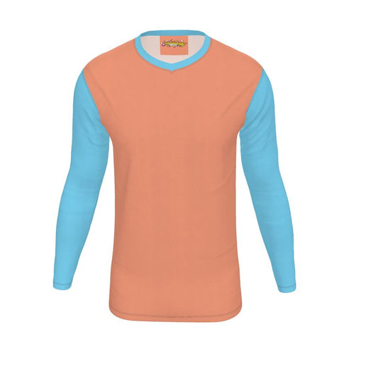 Apricot & Light Blue Slim Fit, V-Neck T-Shirt.