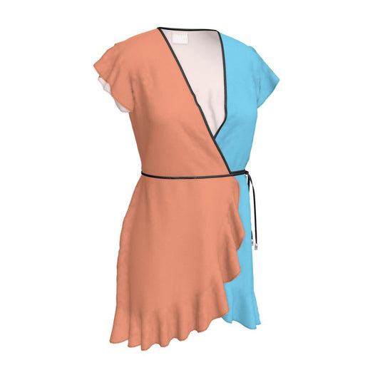 Apricot & Medium Sky Blue Tea Dress.