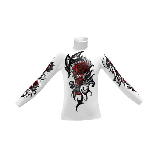 Tattoo Red Rose Slim Fit Roll Neck