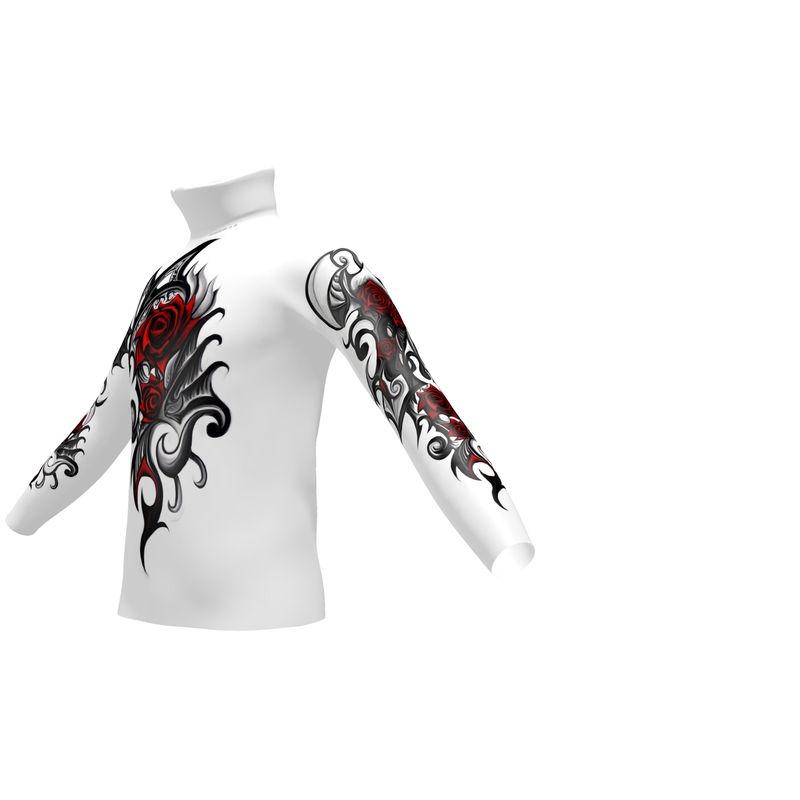 Tattoo Red Rose Slim Fit Roll Neck