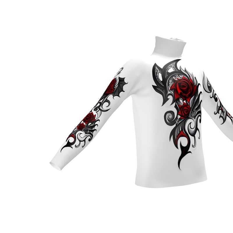 Tattoo Red Rose Slim Fit Roll Neck