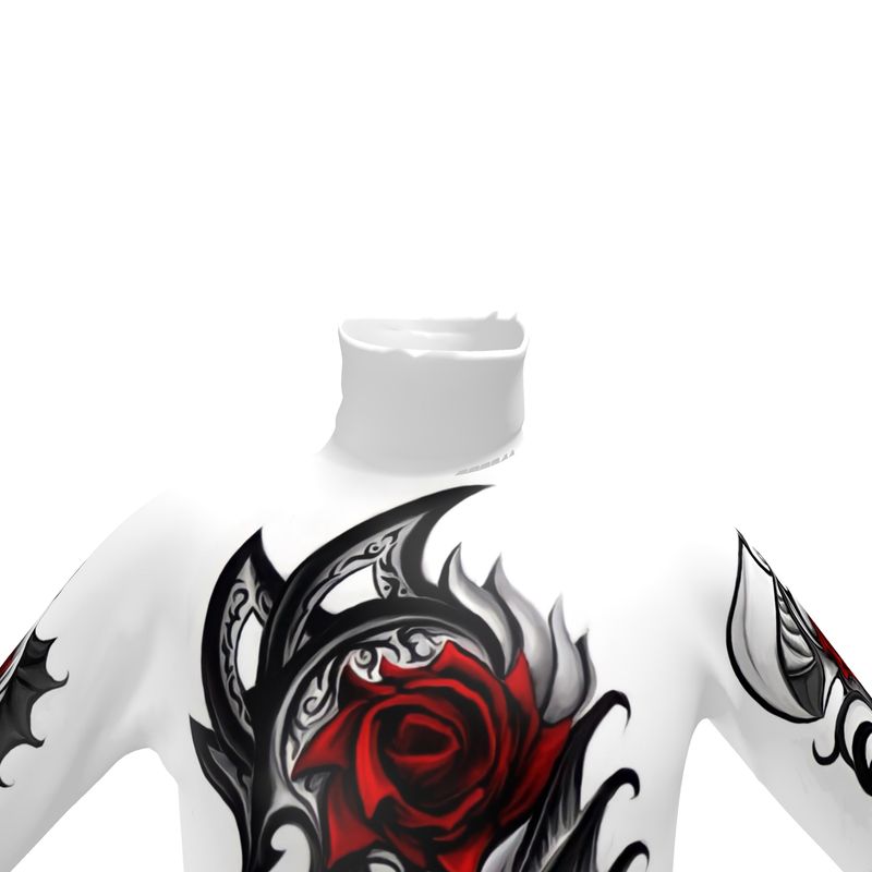 Tattoo Red Rose Slim Fit Roll Neck