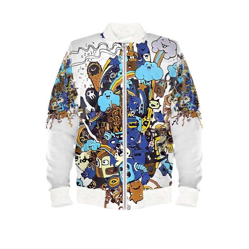 White Electrono-fest Bomber Jacket Reversible Silk Bomber Jacket.